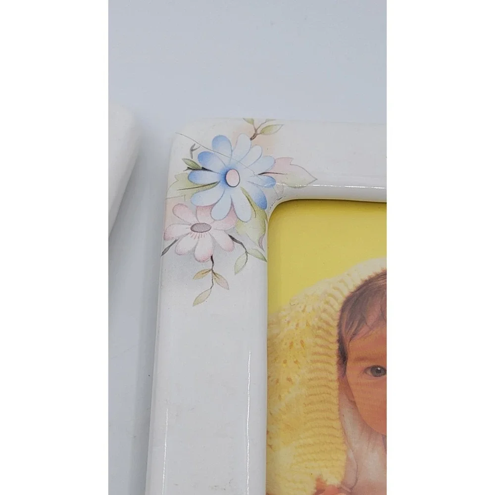 Vintage Set Of 3 White Crackle Porcelain Picture Photo Frame‎ Pink Roses Floral